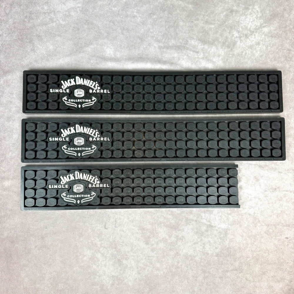 Jack Daniels Single Barrel Collection Rubber Bar Spill Mats Lot of 3 Black White